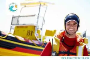 man next to lifeboat