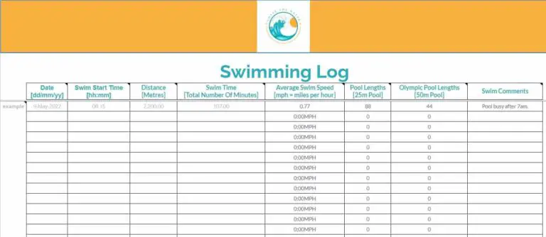 Download A Free Swimming Log Tracker - Chase The Water