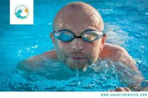 a swimmer outdoors with mirror swim goggles