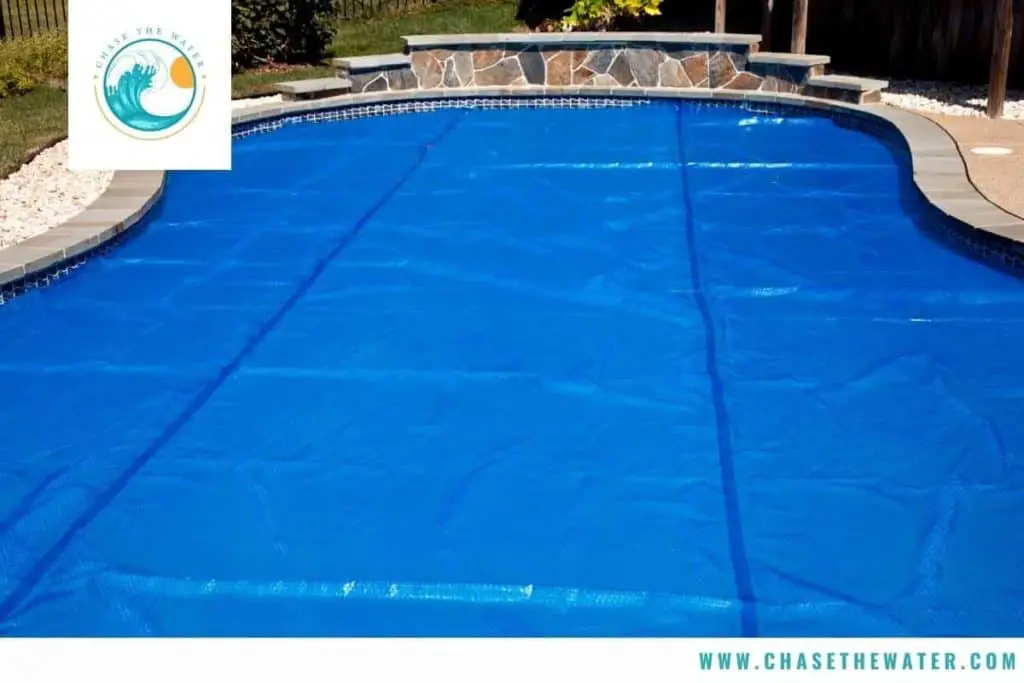 a solar pool cover on an outdoor pool